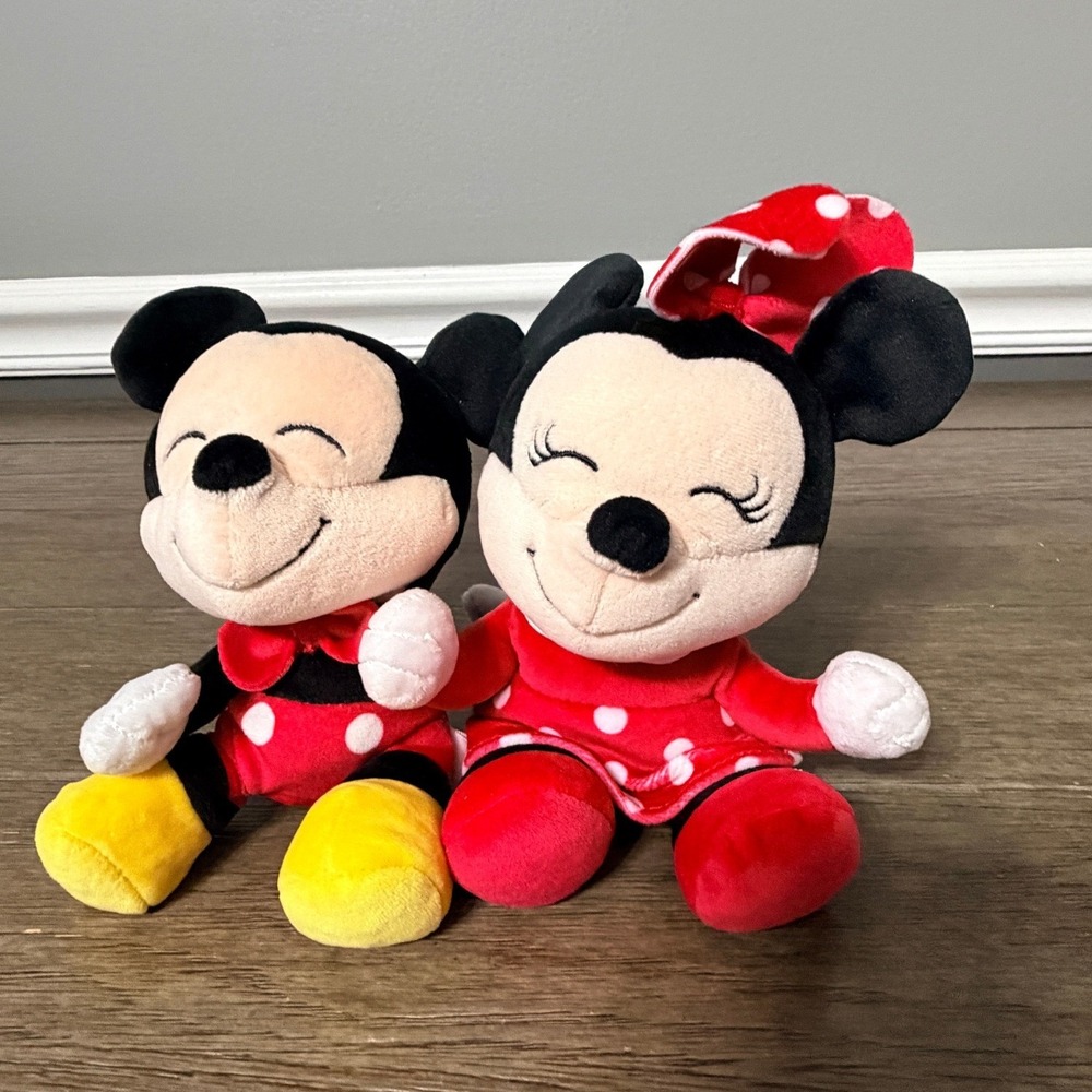 Ty‎ Disney Beanie Babies Mickey and Minnie Mouse Plush Set Red Polka Dot 6"